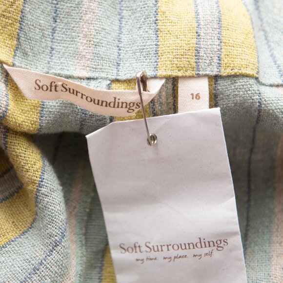 Soft Surroundings Caldera Stripe Pants Linen Blend Cropped Aqua Blue Size 16 - Picture 4 of 6